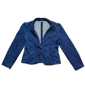 L.L. Bean Women's Blue Jacket Size 8 Reg Dark Wash Denim Fitted Blazer Jacket